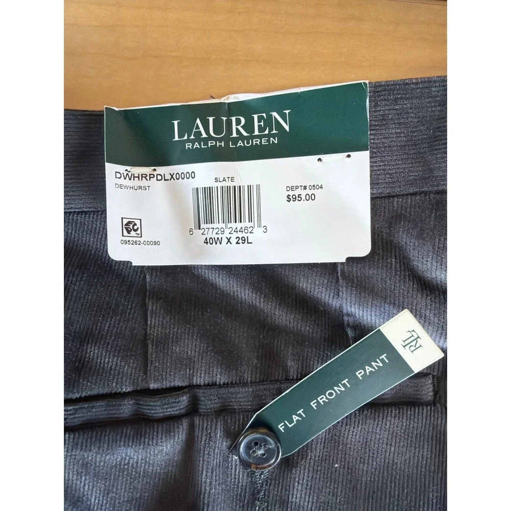 Lauren Ralph Lauren Mens Slate Gray Corduroy Dewhurst Flat Front Pants 40W x 29L
